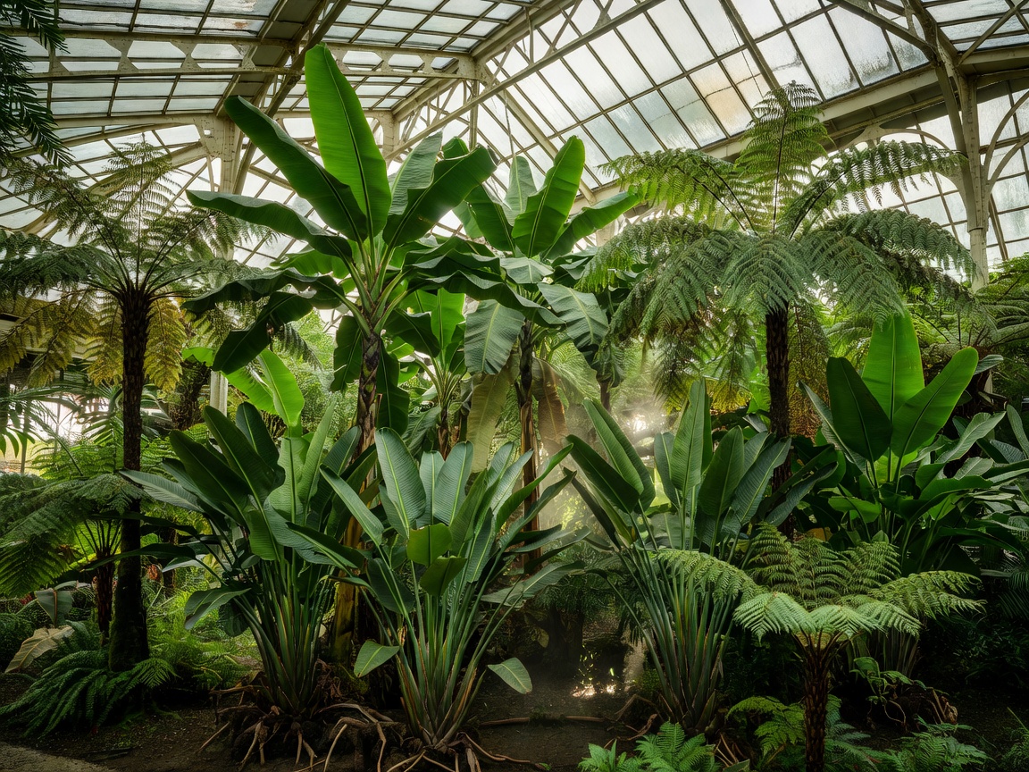 Tall tropical plants beneath the Great Pavilion at Berlin-Dahlem