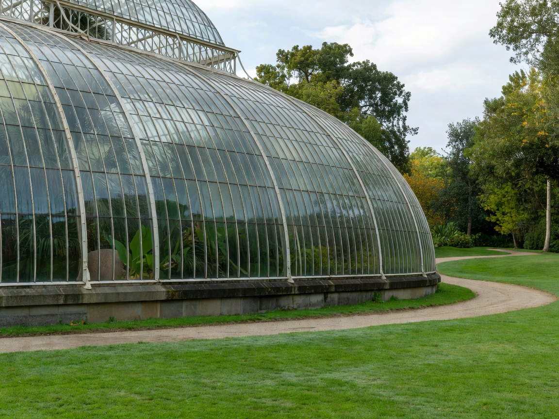 Curving iron and glass form of Kew Gardens Palm House